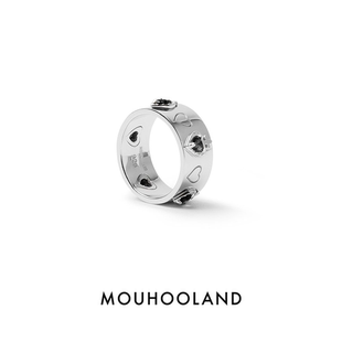 Mouhooland暮后之地黑曜之心喻言同款 戒指925银白金潮酷情侣戒指