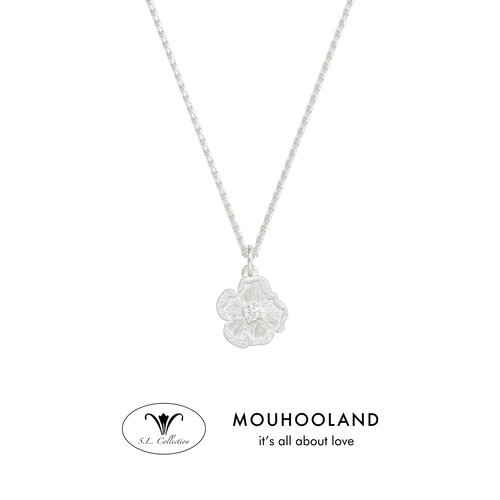 Mouhooland/暮后之地银标限定朱槿花刺绣小花项链925银镶培育钻石