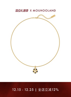 Mouhooland/暮后之地杏花系列黑玛瑙杏花编织项链金色小众设计