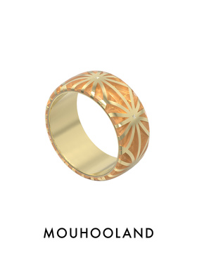 Mouhooland/暮后之地幸运花系列金色珐琅纹饰戒指指环个性简约