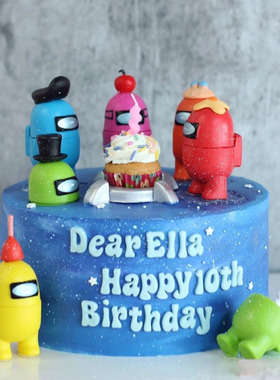 太空狼人杀主题蛋糕装饰 AmongUs游戏蛋糕插牌狼人杀网红公仔摆件