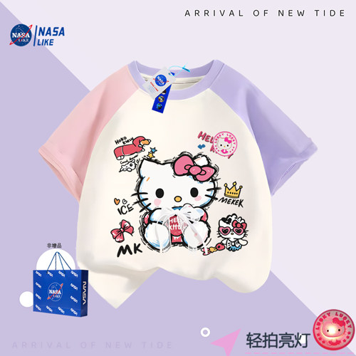 NASA联名发光美乐帝衣服纯棉女童短袖t恤夏装女孩超好看亮灯上衣