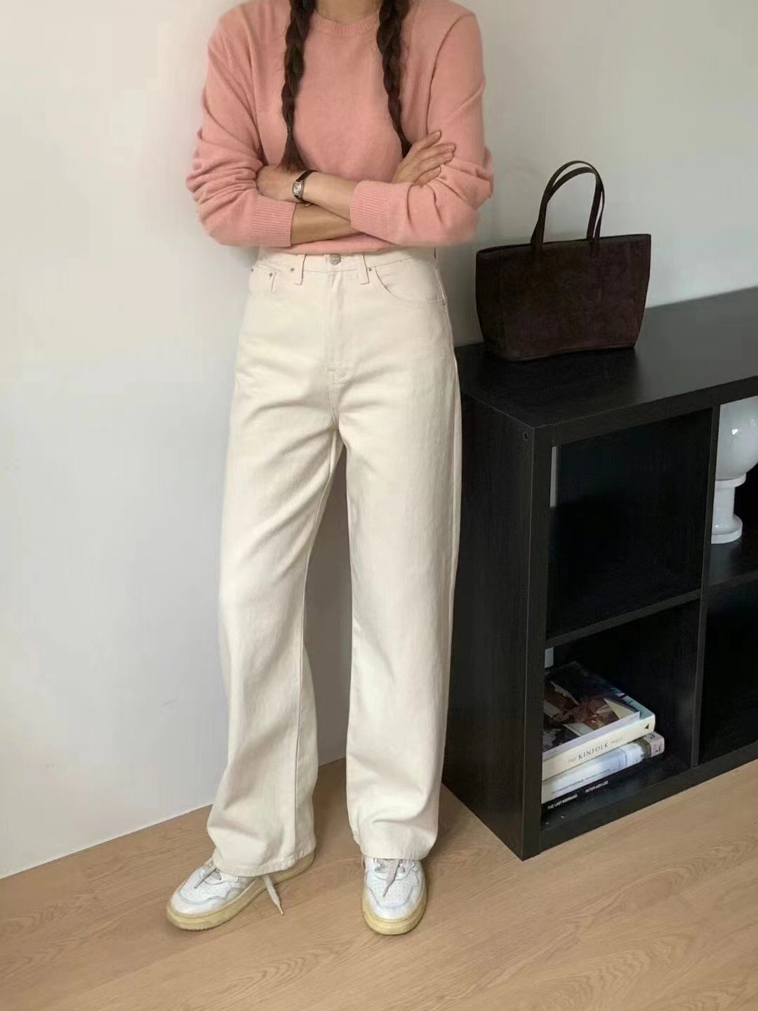 现货 2024韩国东大门秋冬新款MISS JEANS 米白色高腰显瘦牛仔裤女