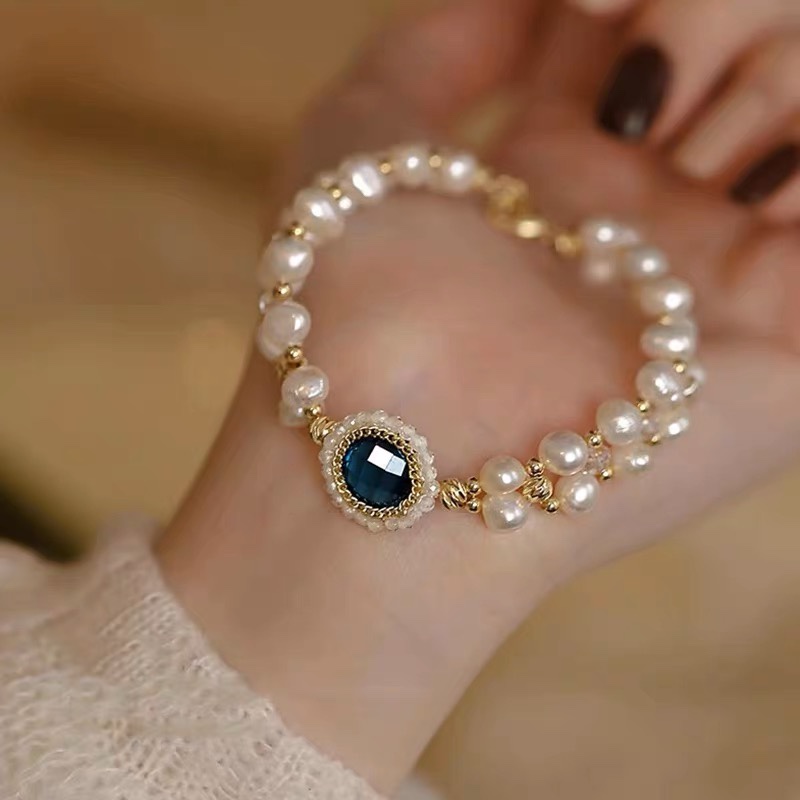 新加坡【frica梵罗珂】宝蓝色吊坠手链高级感双层天然珍珠手饰