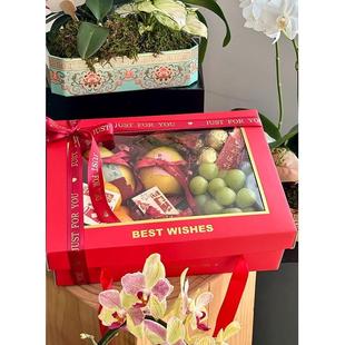 高档新年透明开窗水果礼品盒6-8斤中国红手提水果特产干果礼盒