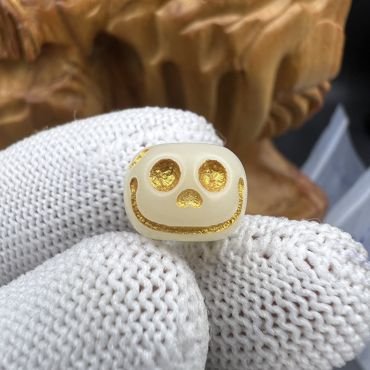 白玉菩提尸陀林欢喜之王笑脸老型顶珠腰珠，文玩配饰，百香星月