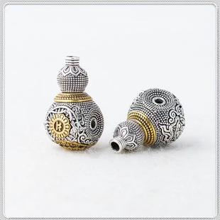 瑞兽藏银合金三通佛头大孔道DIY文玩配饰百香星月佛手金刚猴头核