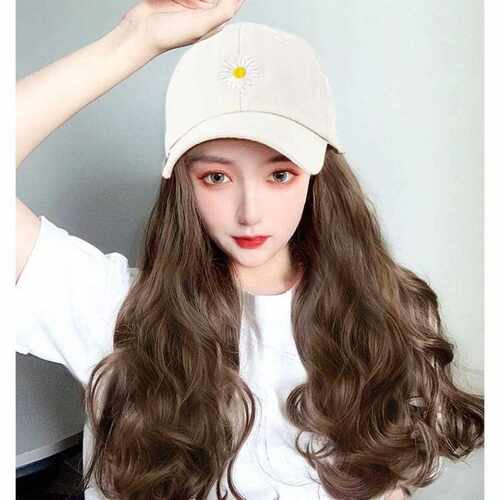 新款直销假发女帽子一体式GD小雏菊鸭舌帽子发大波浪自然全头套式