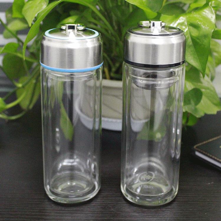 新款直销新款厚底拉环商务礼品茶杯 双层玻璃便携杯