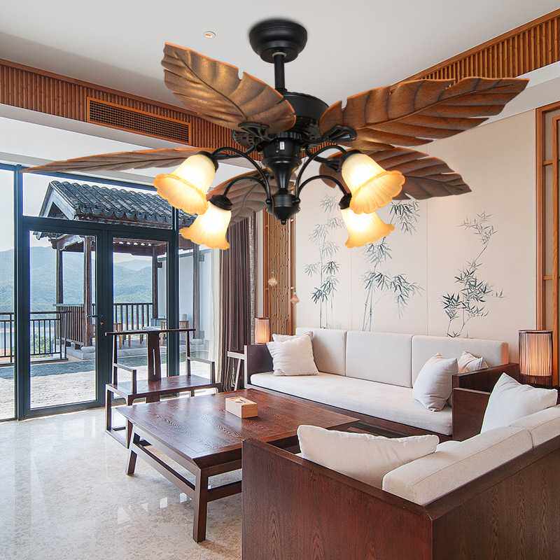 新款直销美式餐厅吊扇灯Loft吊灯变频风扇灯东南亚田园风扇灯欧式