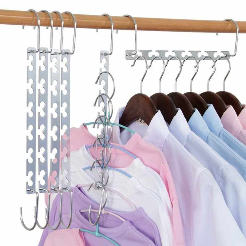 新款直销多功能魔术衣架6孔折叠挂钩衣架家用省空间不锈钢衣柜收,收纳整理,木质衣架,淘宝优惠券,粉丝福利购,淘宝优惠卷