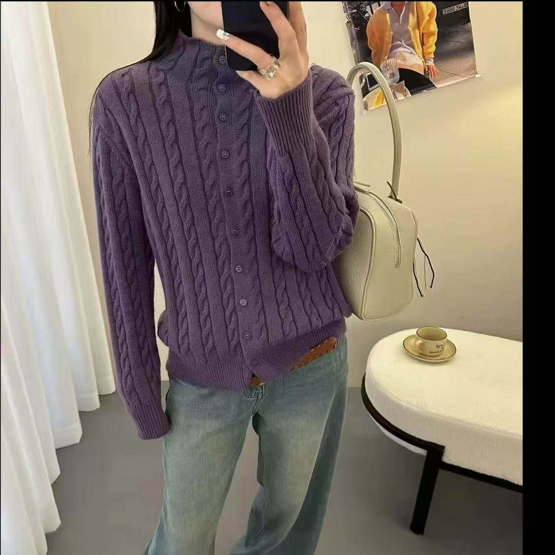 【麻花半高领开衫】新款麻花半高领洋气减龄针织开衫x770,女装/女士精品,毛针织衫,淘宝优惠券,粉丝福利购,淘宝优惠卷