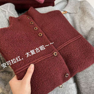 【简约翻领】新款简约高领可翻领横杠针织开衫x605