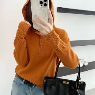 口蕾丝钩花减龄洋气百搭针织套头衫 袖 新款 x940 钩花帽衫