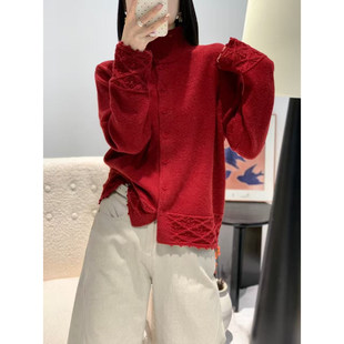 口蕾丝钩花立领减龄针织开衫 袖 新款 x941 蕾丝钩花