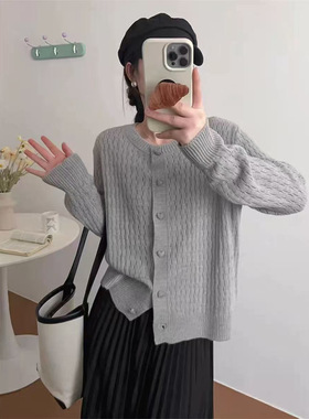 【爱心扣】新款圆领镂空简单洋气小爱心针织开衫x1087