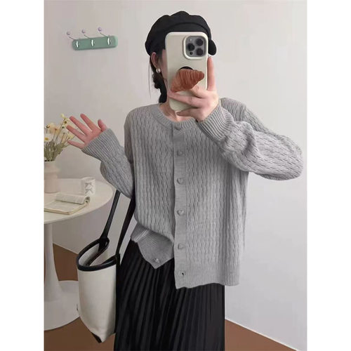 【爱心扣】新款圆领镂空简单洋气小爱心针织开衫x1087