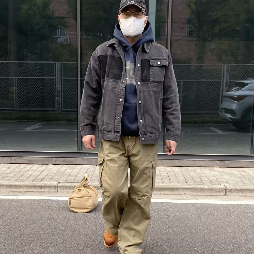 美式复古重磅牛仔外套男春秋做旧重水洗宽松潮牌阿美咔叽工装夹克