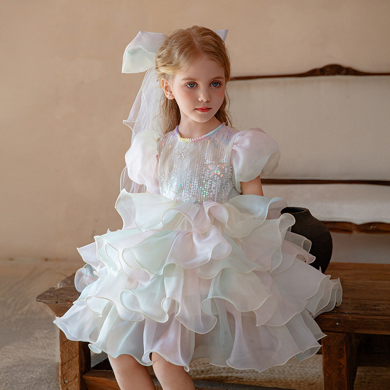 女童花嫁公主裙炫彩高级白色蛋糕裙儿童洛丽塔连衣裙流行爆款裙子