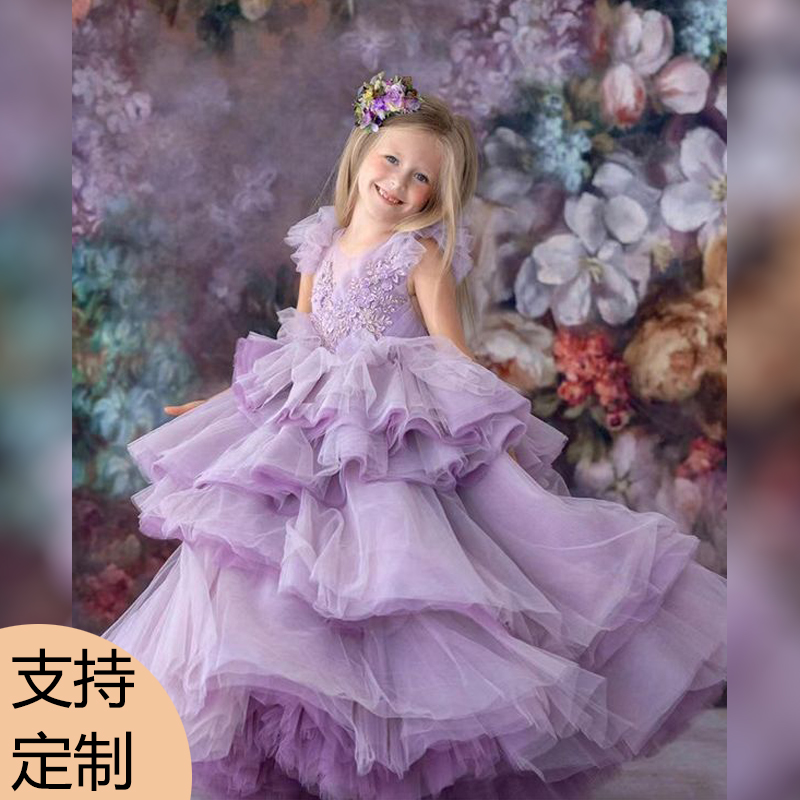 紫色女童高端晚礼服裙
