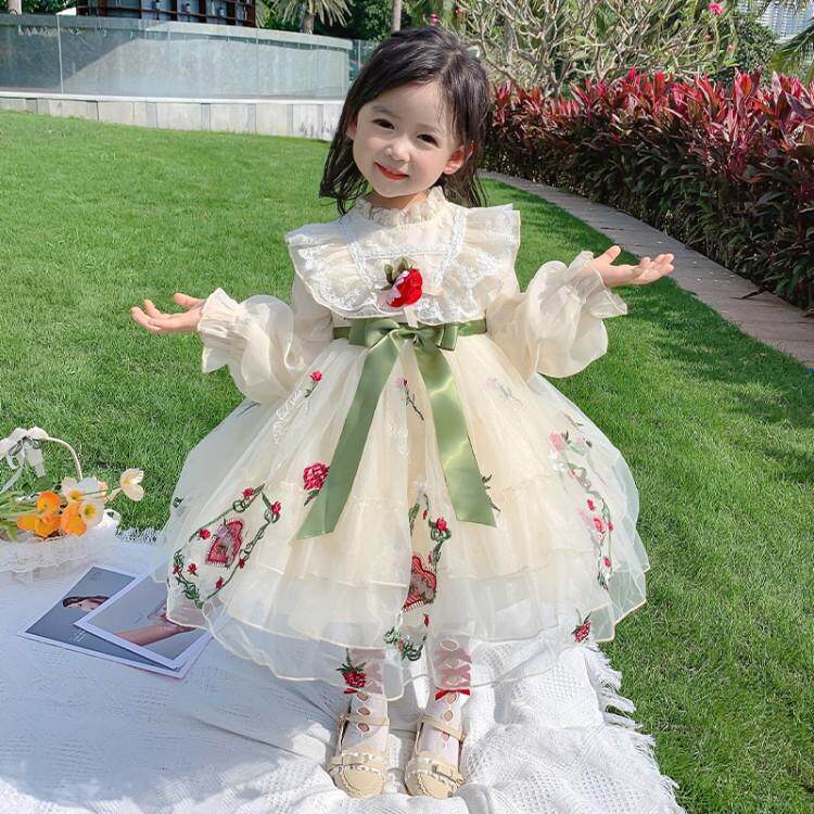 儿童发光裙女童洛丽塔公主裙绣花蕾丝娃娃裙洋气可爱洋装裙子礼服_虎窝淘