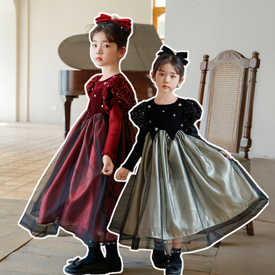 红色过年服女童公主裙裙子女秋冬