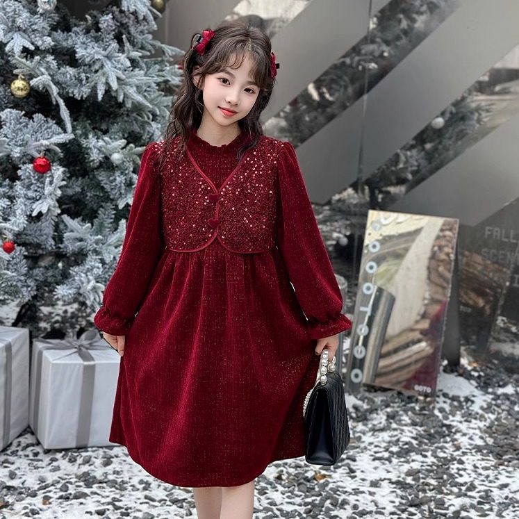 大红色儿童连衣裙2024新款拜年服加绒裙子棉服过年喜庆女童公主裙,童装/婴儿装/亲子装,连衣裙,淘宝优惠券,粉丝福利购,淘宝优惠卷