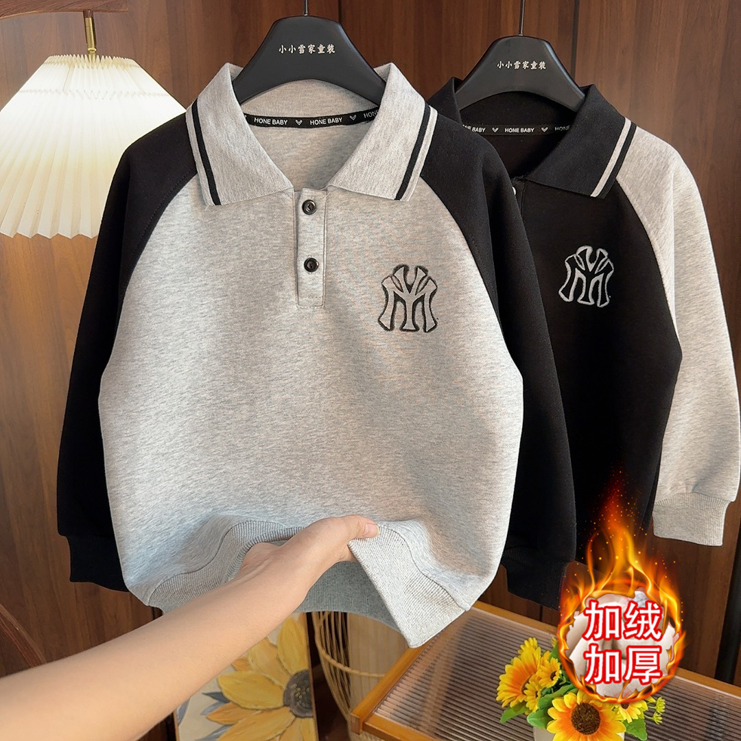 巴拉巴柆（加绒/不加绒）童装拼接春秋男女卫衣韩版休闲上衣洋气