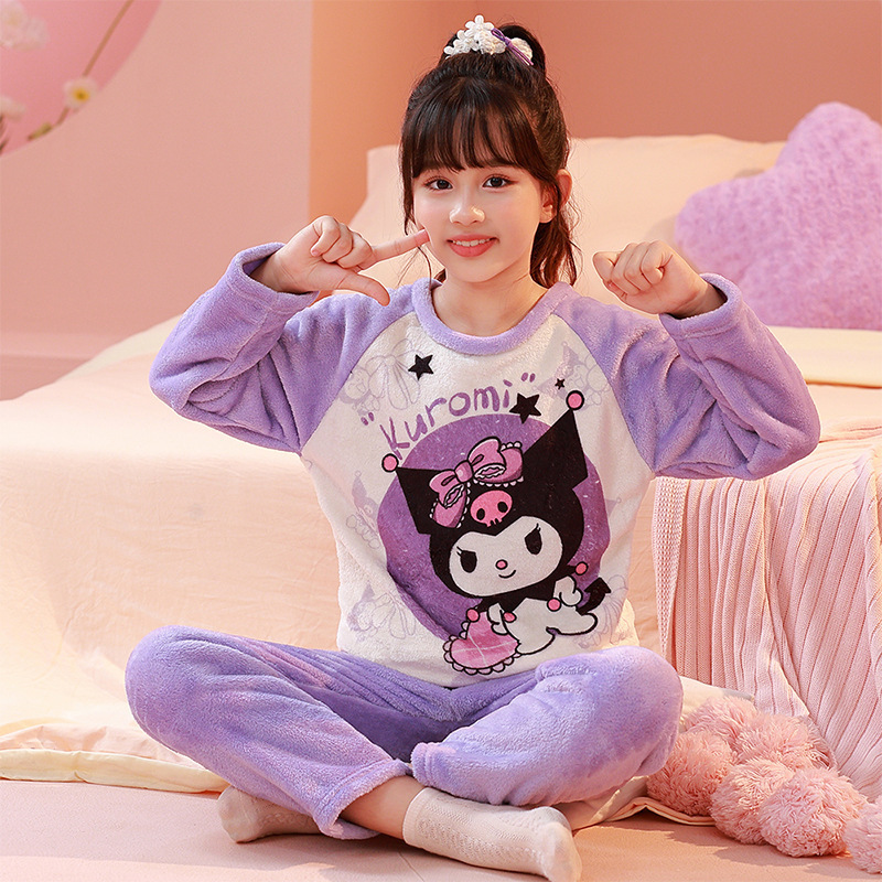 2024儿童睡衣女童秋冬季珊瑚绒加厚套装法兰绒家居服套装冬