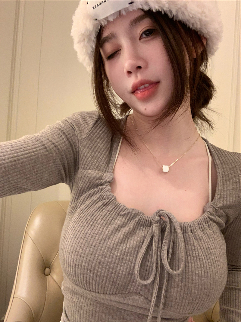 纯欲系带方领打底衫女