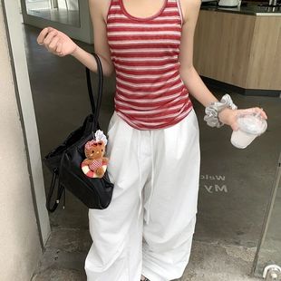 上衣潮 纯欲风条纹挂脖吊带背心女夏季 2025新款 设计感辣妹修身 短款
