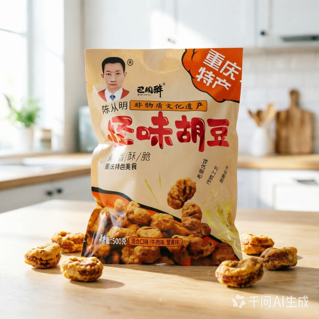 重庆味道陈从明怪味胡豆麻辣牛肉蟹黄味280g多味豆瓣灌装小吃零食