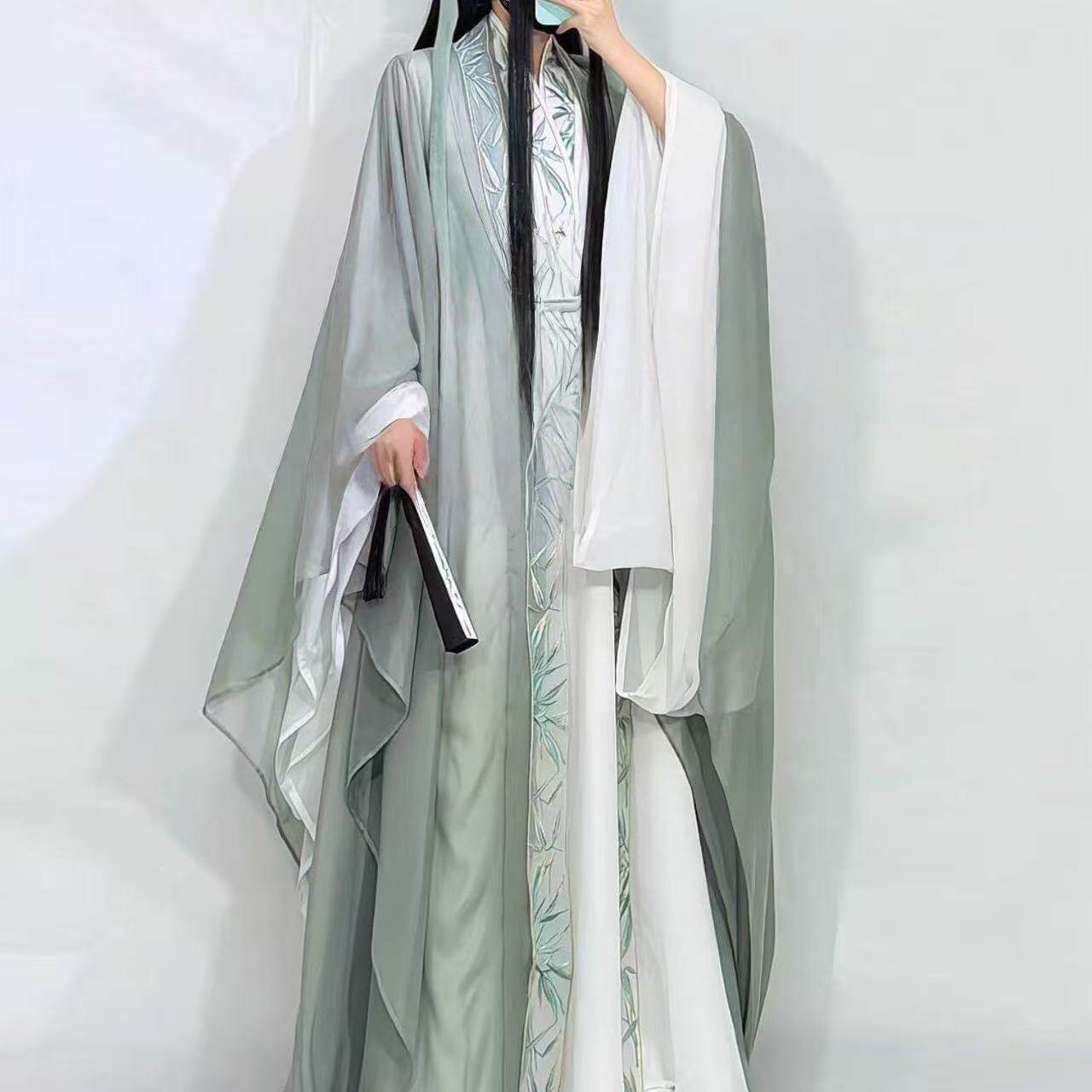 听竹汉服cos古装古风万用绿白沈清秋袁基cosplay套装男女可私设
