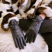 韩版 秋冬蝴蝶结小羊皮真皮手套女士冬季 保暖加绒加厚骑行触屏防风