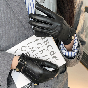 触屏羊皮真皮手套女薄款单皮短款骑车开车秋冬季加绒保暖修抗寒潮