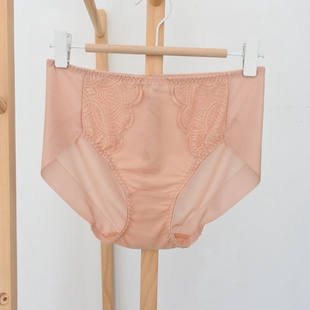韩国原单肤色拼蕾丝柔软亲肤弹力百搭基础无痕中腰三角裤 满59 包邮