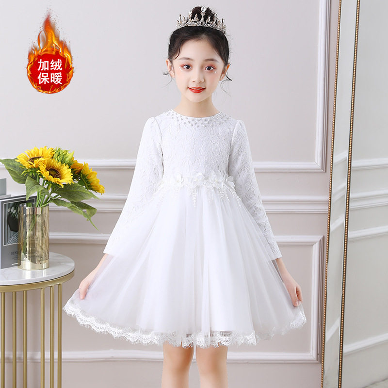 女童公主裙秋冬儿童白色连衣裙小女孩蓬蓬纱裙表演礼服粉女宝宝蓝