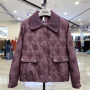 洋气高贵中老年夹克上衣 春秋新款 年轻妈妈装 菱格翻领夹棉外套短款