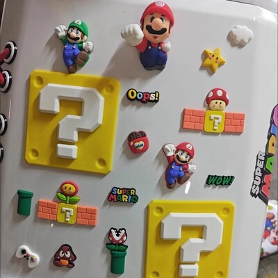 电动车摩托车头马里奥立体装饰DIY软胶饰品贴方形问号划痕遮挡贴