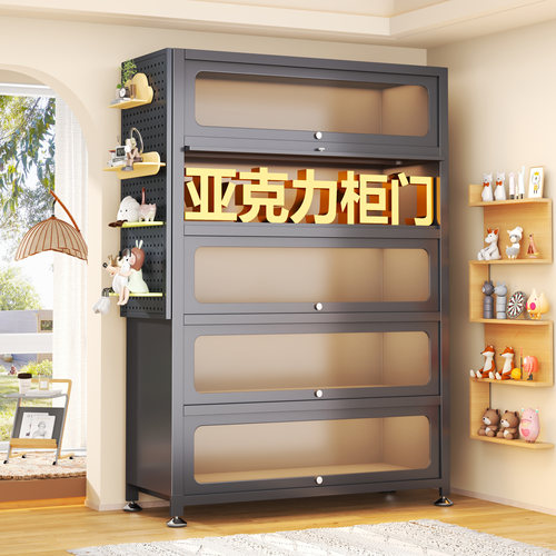 钢制书架压克力门书柜落地防尘铁皮模型展示柜家用收纳柜收纳柜子