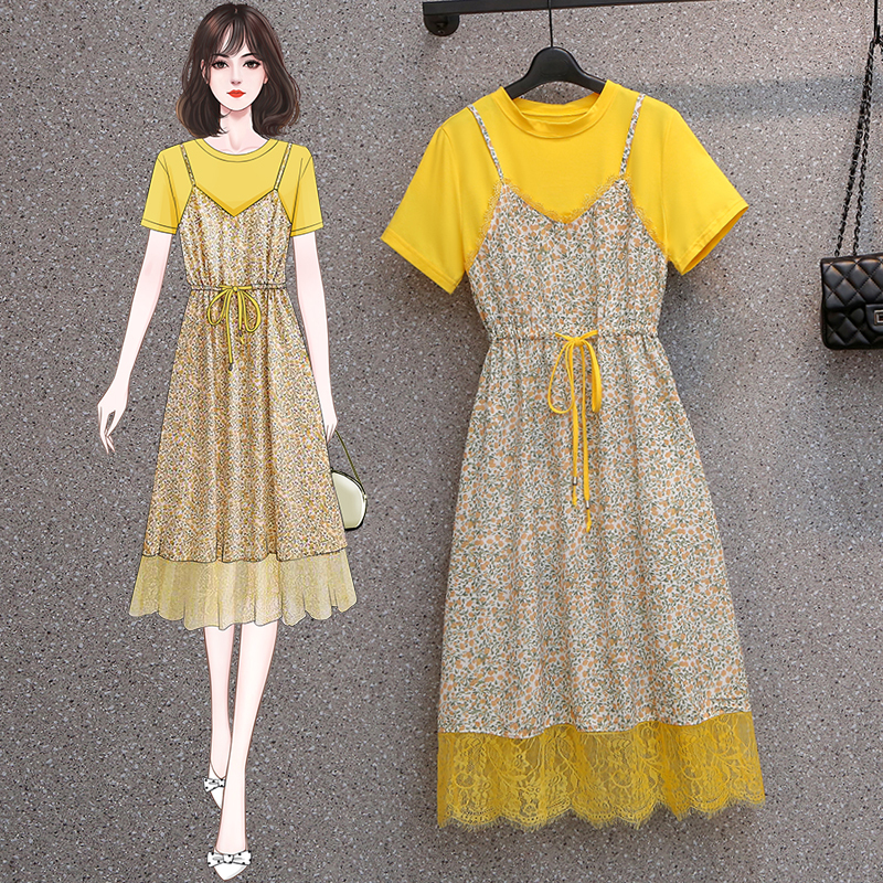 Big size women's dress new summer fat sister age reduction show thin cover belly floral skirt fashion lace dress