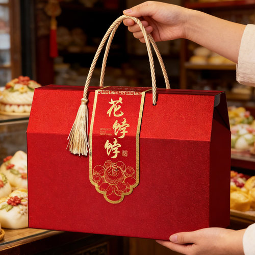 花饽饽礼盒鸡肉生鲜包装空盒礼盒烫金流苏手提牛肉腊味特产盒定制