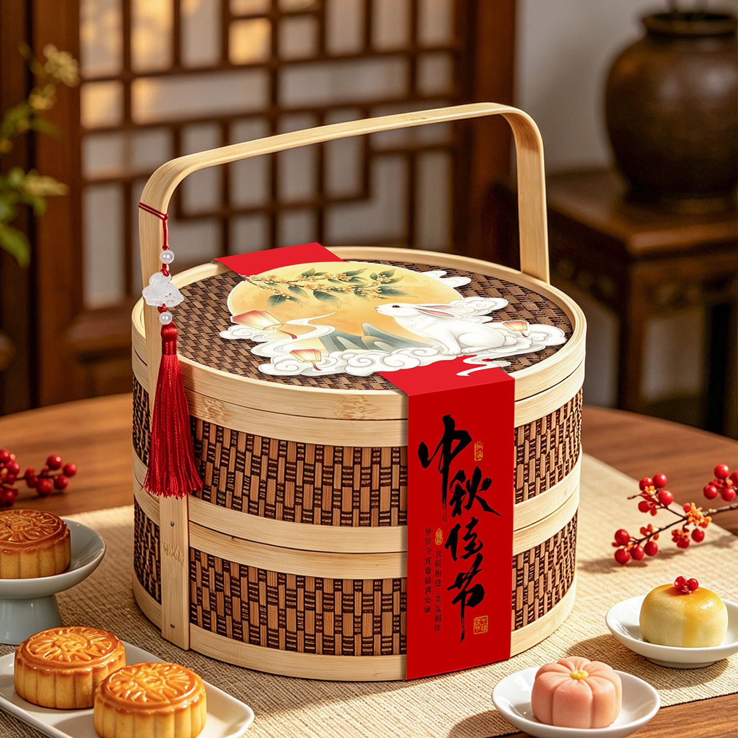 新款中秋节月饼包装盒高端上档次礼盒空盒6粒双层提篮礼品盒定制