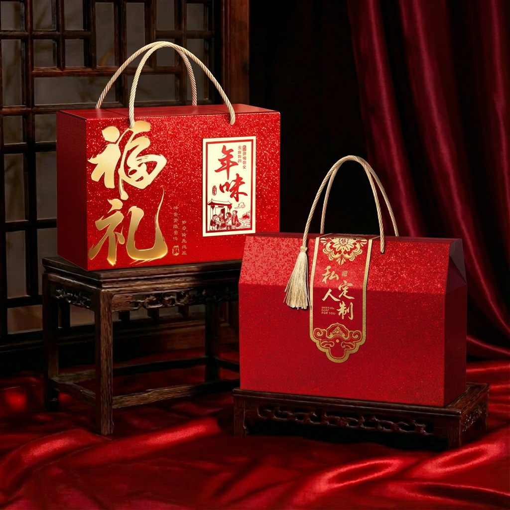 新年礼盒送礼卤味土特产坚果贺新年腊味腊肠牛肉包装空盒定制文字