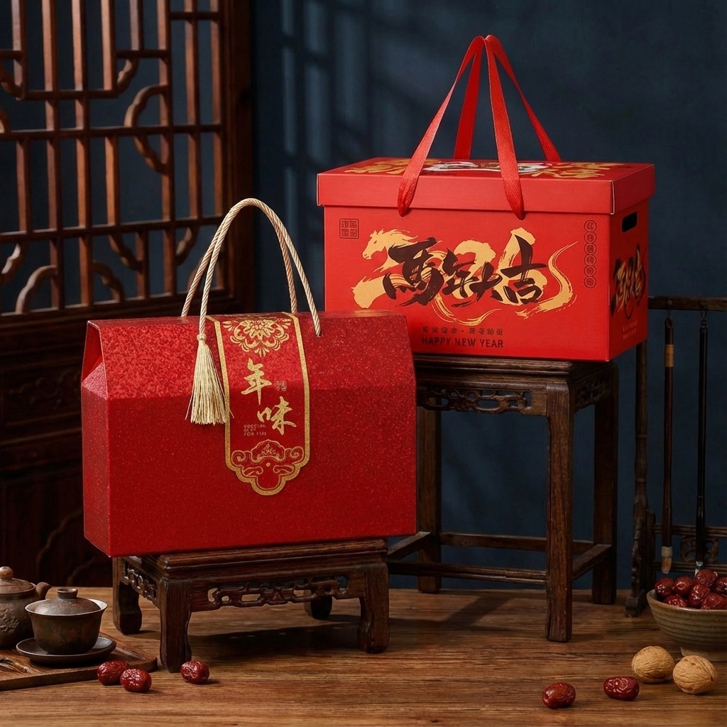 新年礼盒送礼卤味土特产坚果贺新年腊味腊肠牛肉包装空盒定制文字