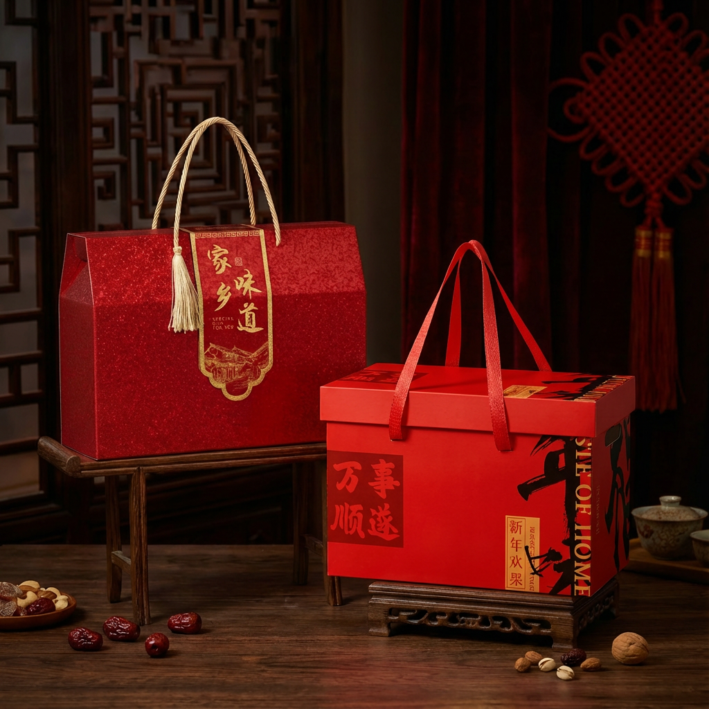 新年礼盒送礼卤味土特产坚果贺新年腊味腊肠牛肉包装空盒定制文字