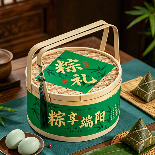 2026端午节礼品盒空盒状元粽粽子包装盒酒店高档咸鸭蛋竹篮手提篮