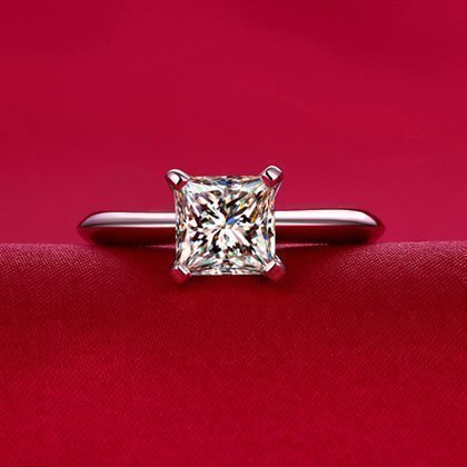 公主方钻戒女925纯银镀白金1克拉仿钻石戒指方钻指环方形情侣婚戒