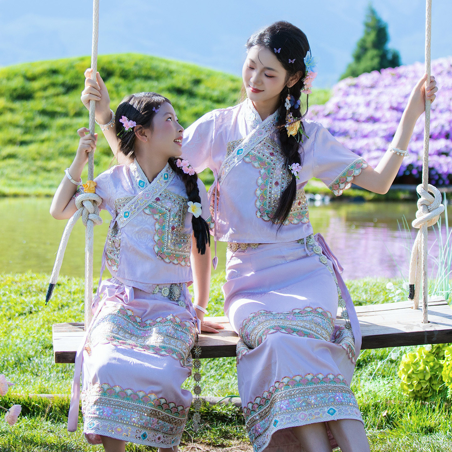 傣族服装亲子装儿童夏季民族演出服云南西双版纳母女旅拍写真服装