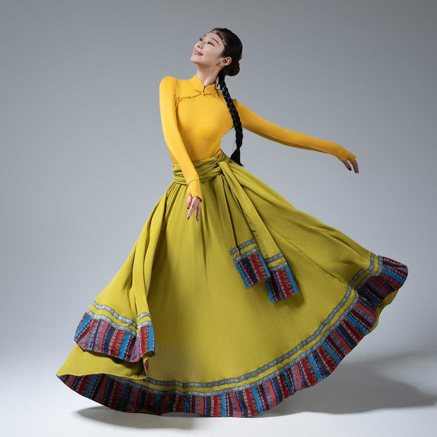 藏族舞蹈演出服艺考练功服半身裙表演服女学生民族舞蹈大摆裙套装